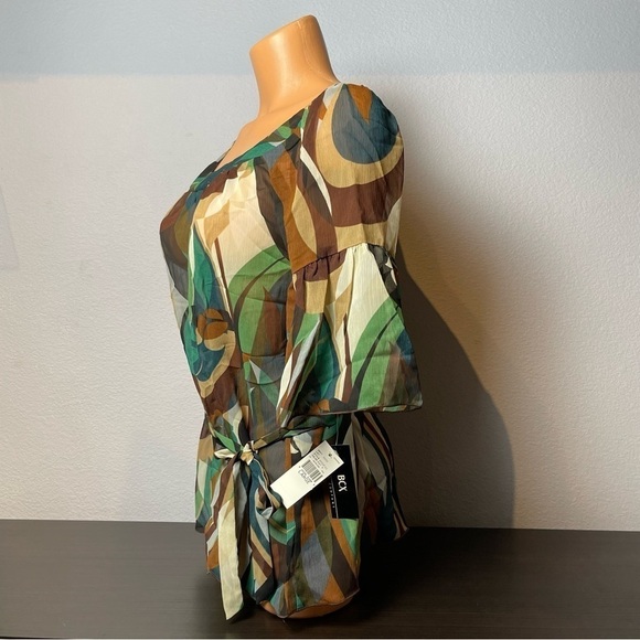 BCX Semi Sheer Belted Blouse with Bell Sleeves Size L (D28) - Picture 5 of 7